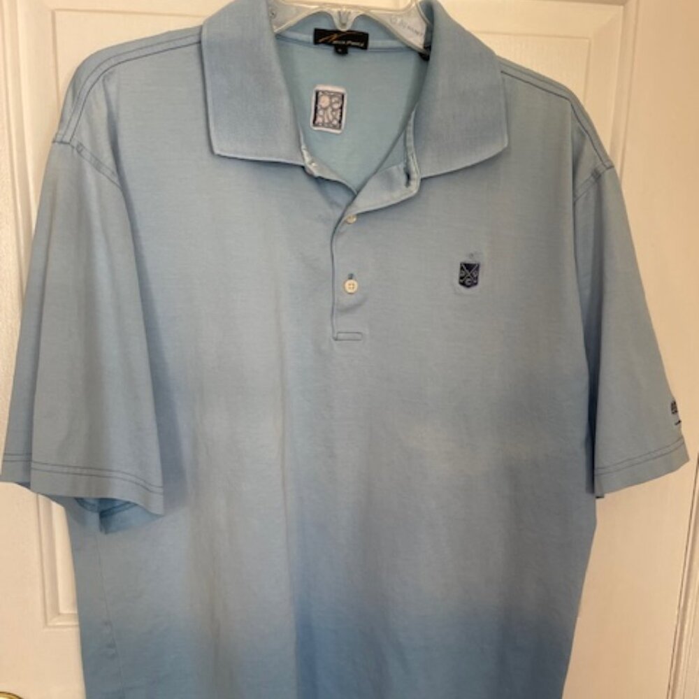 Nick Price Golf light blue polo shirt with embroidered logo DGC Large